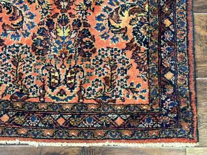 Antique Persian Lilihan Rug 2x4 Red Floral Wool Handmade Carpet