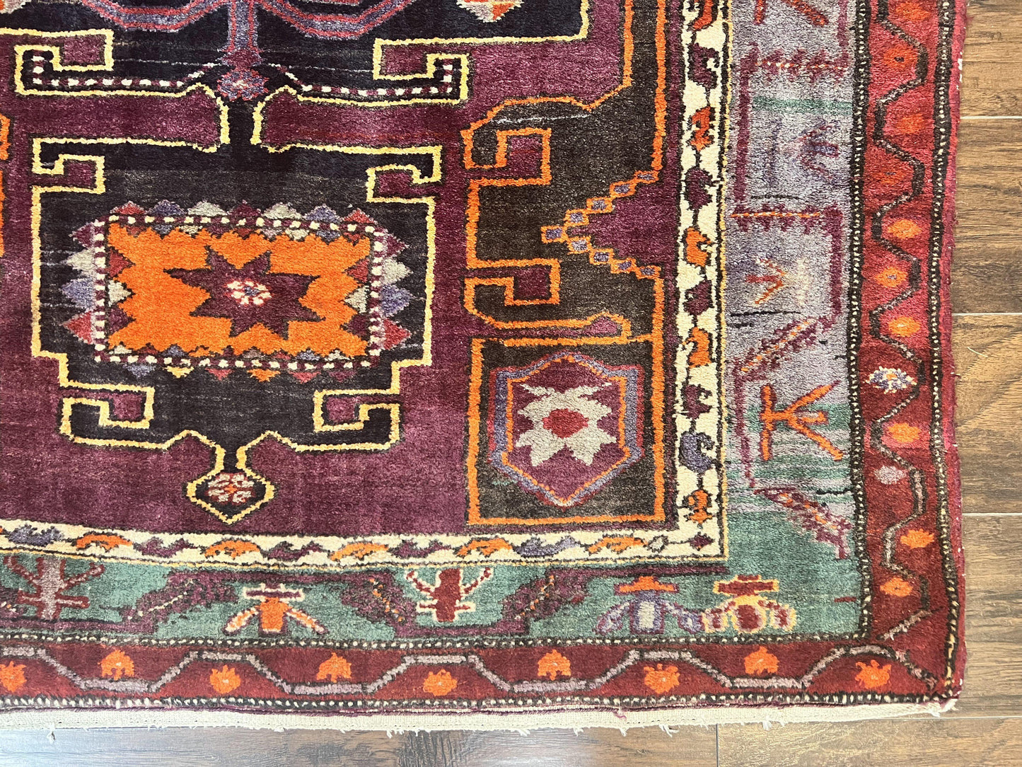 Persian Tribal Rug 5x6, Persian Nahavand Rug, Purple, Geometric Vintage Wool Handmade Carpet