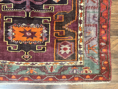 Persian Tribal Rug 5x6, Persian Nahavand Rug, Purple, Geometric Vintage Wool Handmade Carpet