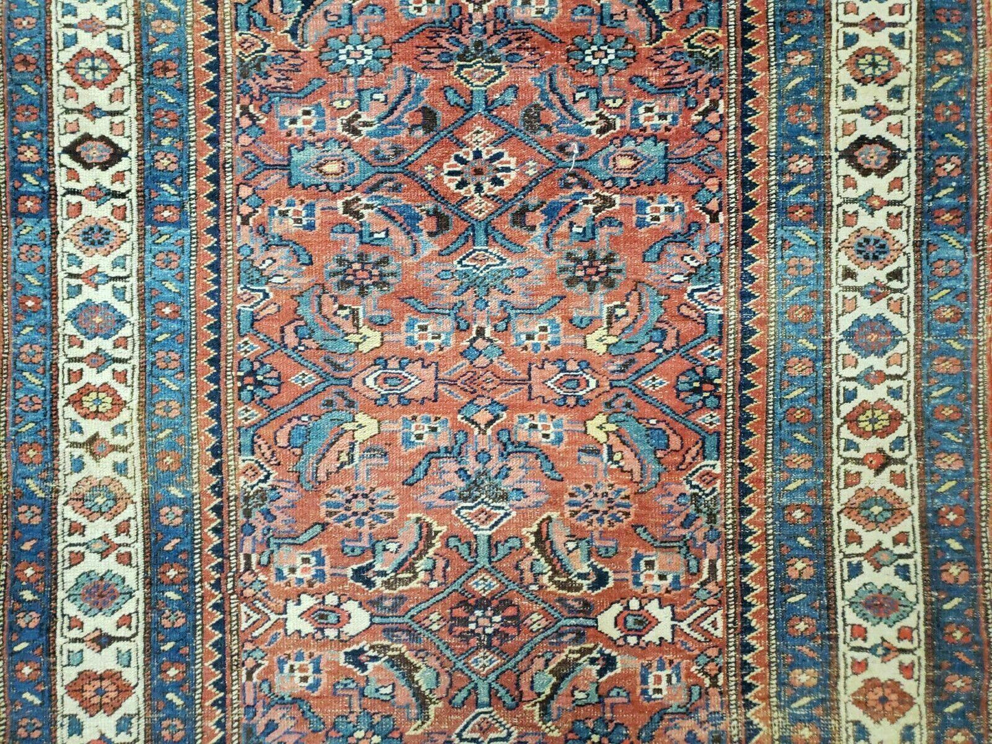 3' 8" X 11' Antique Handmade Turkish Wool Rug Veg Dye Runner Nice Rusted Red