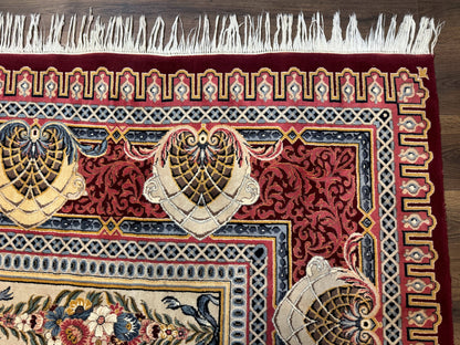 Aubusson Rug 10x14 Vintage Hand Knotted Wool Red Maroon Elegant Fine 200 KPSI