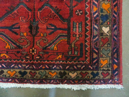 Antique Persian Hamadan Runner 3.4 x 9.7 -  Wool, Red and Navy Blue