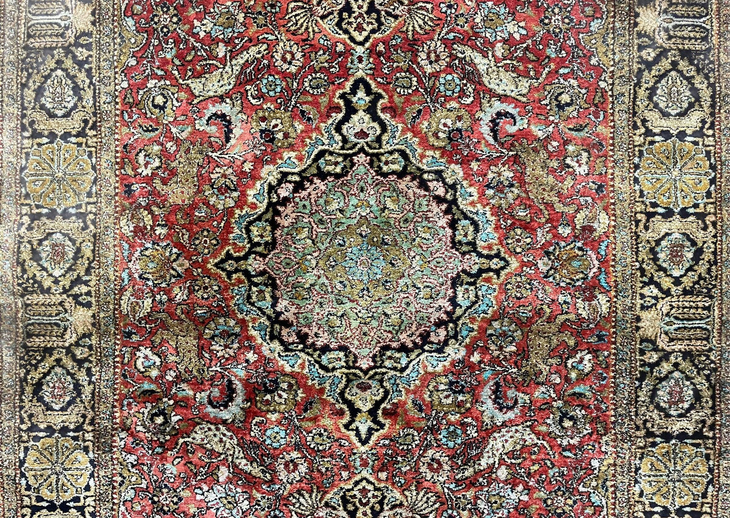 Persian Qum Silk Rug 3.8 X 5.6 Hand Knotted Silk On Silk Animal Pictorials