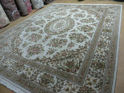 Handmade Chinese Floral Wool Silk Oriental Rug 8 By 10 Ivory Accent