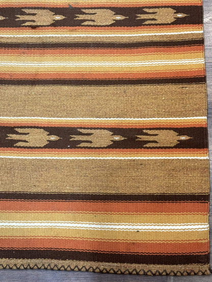 South American Rug Blanket 2.7 x 5.6, Wool, Handmade, Navajo Design, Orange Brown
