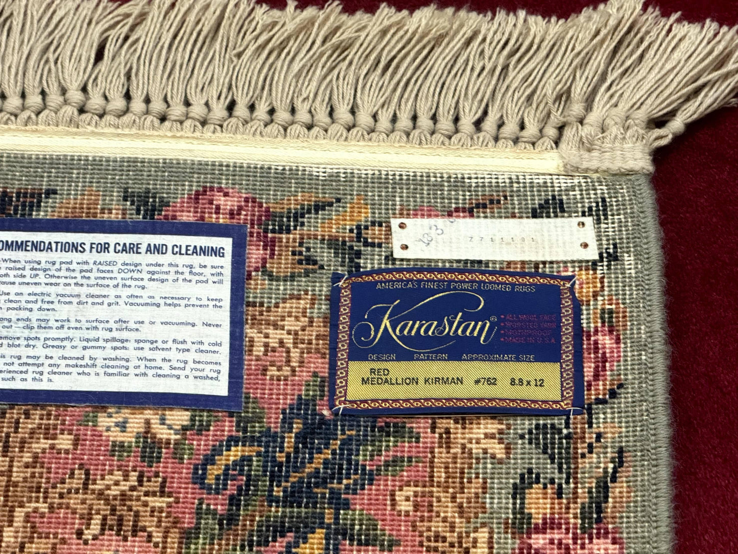 Karastan Kirman Rug 8.8x12 Red Medallion Wool Vintage Carpet