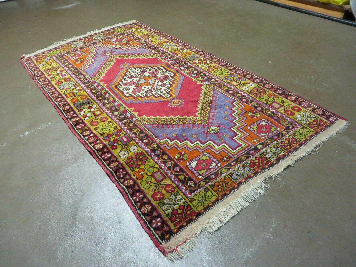 Antique Turkish Oushak Wool Rug Hand Made Open Field Medallion 3 Ft 9 In By 6 Ft 8 In