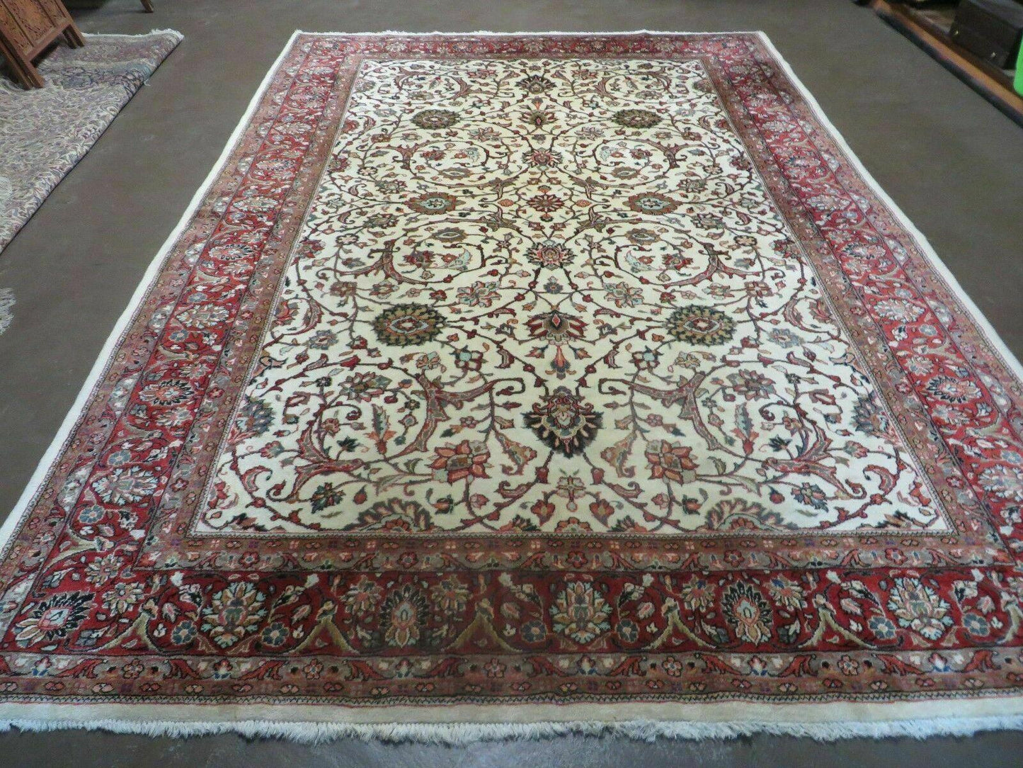 Hand Knotted Wool Rug Vintage Indian Floral Oriental Carpet 7x10