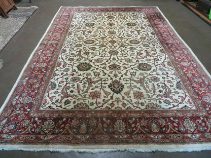 Hand Knotted Wool Rug Vintage Indian Floral Oriental Carpet 7x10