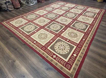 Needlepoint Rug 9x12, Panel Design, Burgundy Taupe, Elegant