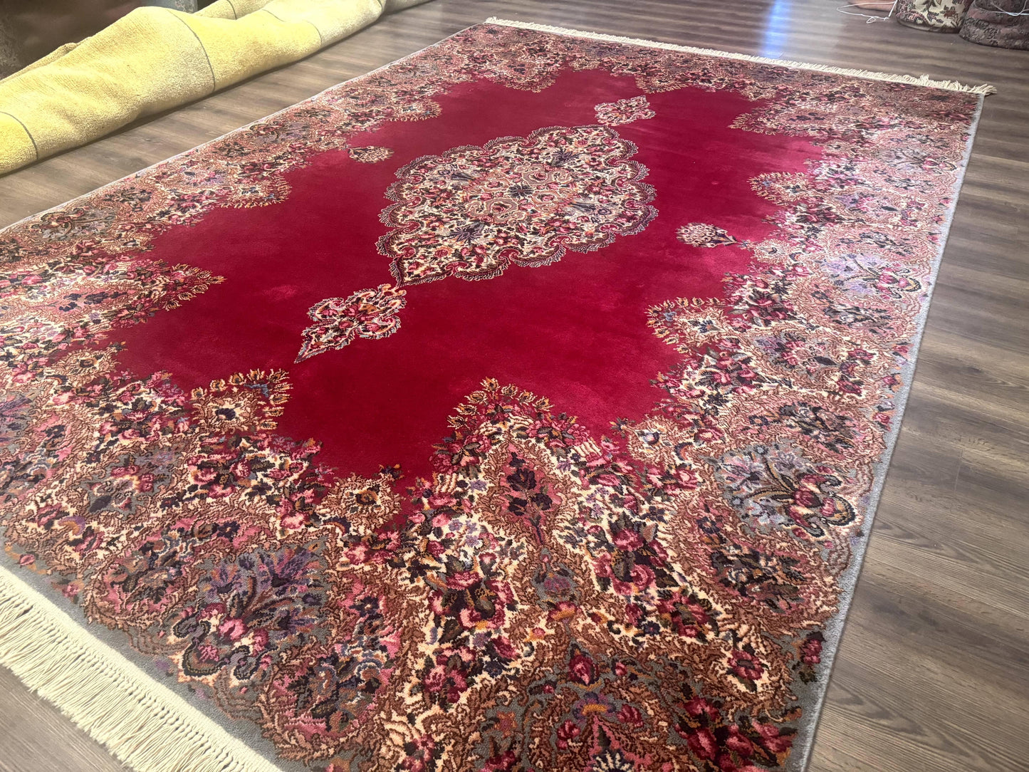 Karastan Kirman Rug 8.8x12 Red Medallion Wool Vintage Carpet