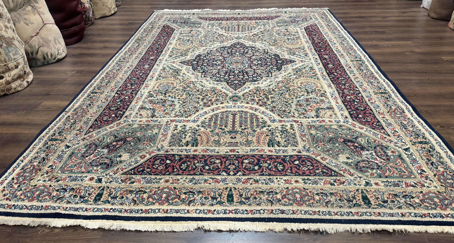 Persian Rug 8x11, Belgium Power Loomed Rug, Kirman Lavar Floral Design, Vintage Rug