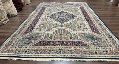Persian Rug 8x11, Belgium Power Loomed Rug, Kirman Lavar Floral Design, Vintage Rug