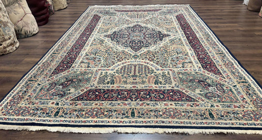 Persian Rug 8x11, Belgium Power Loomed Rug, Kirman Lavar Floral Design, Vintage Rug
