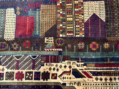 Balouch Rug 3x5 Afghan City Pictorial Hand Knotted Wool Carpet