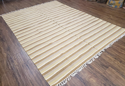 New Indian Striped Blanket, Multicolor Earthern Tones Kilim Rug, Wool Handmade South American Style Blanket, Queen Sized Bedspread 5x8 - 6x8