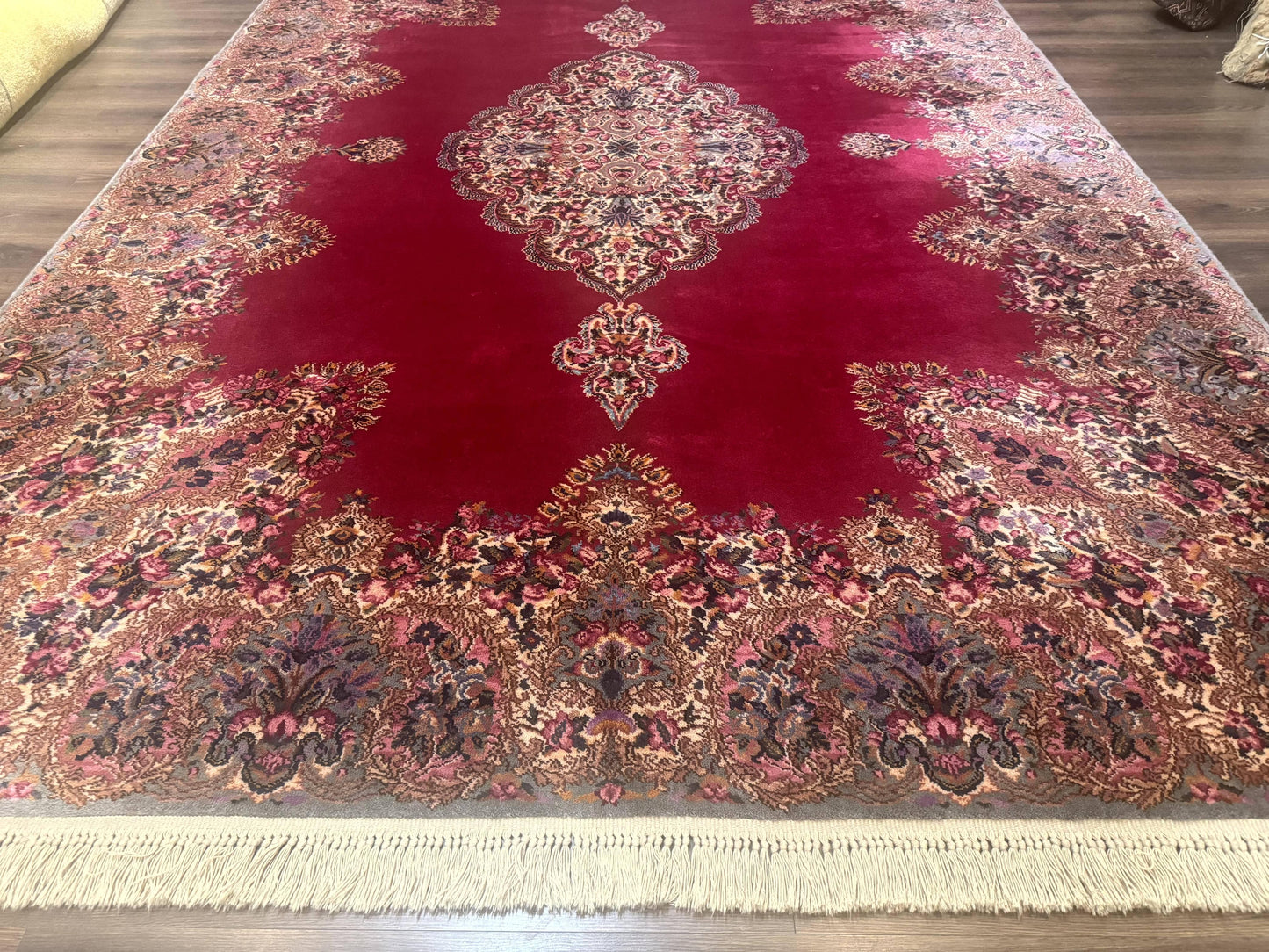 Karastan Kirman Rug 8.8x12 Red Medallion Wool Vintage Carpet