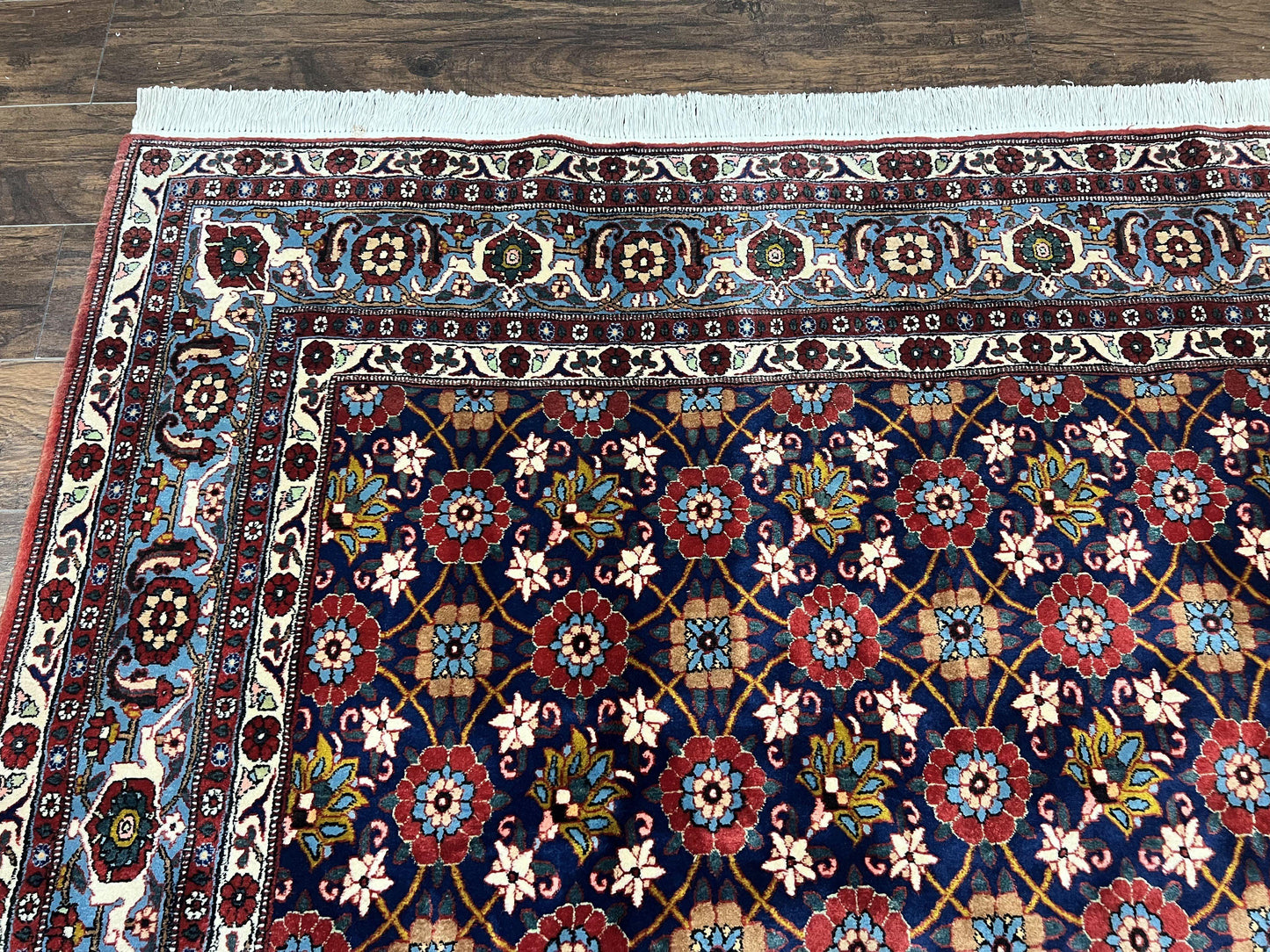 Persian Veramin Rug 7x11 Handmade Vintage Navy Blue Wool Area Rug