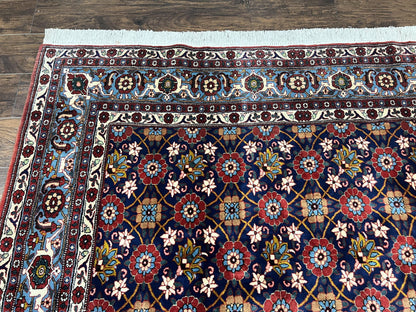 Persian Veramin Rug 7x11 Handmade Vintage Navy Blue Wool Area Rug