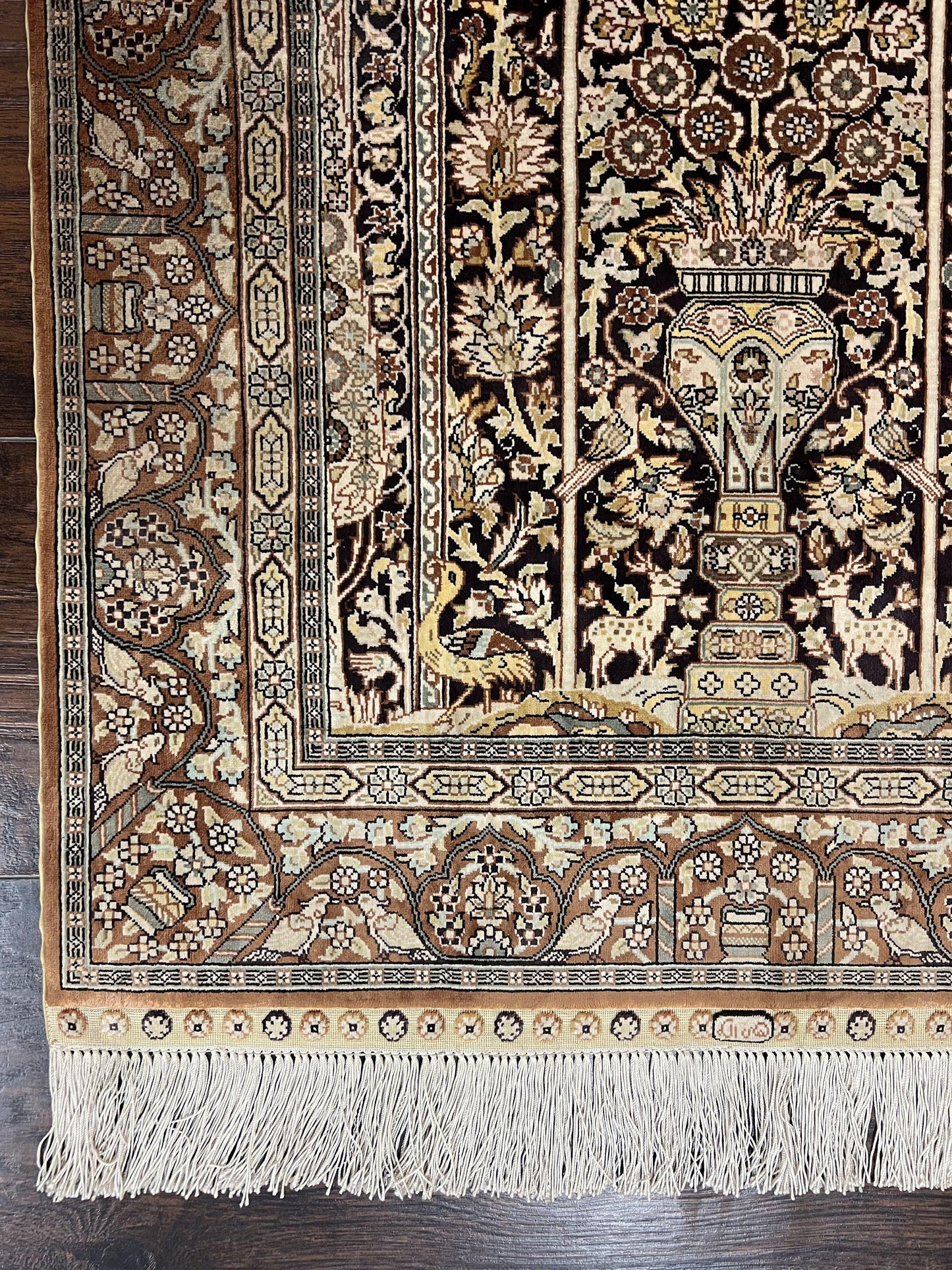 Turkish Hereke Silk Rug 2x3 Floral Vase Tree Of Life Birds Vintage Carpet