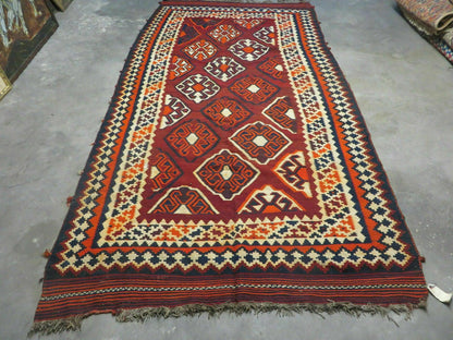 Turkish Kilim Rug Antique Handmade Flat Weave Wool Boho Chic Tribal Design