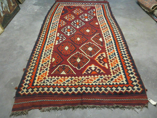 Turkish Kilim Rug Antique Handmade Flat Weave Wool Boho Chic Tribal Design