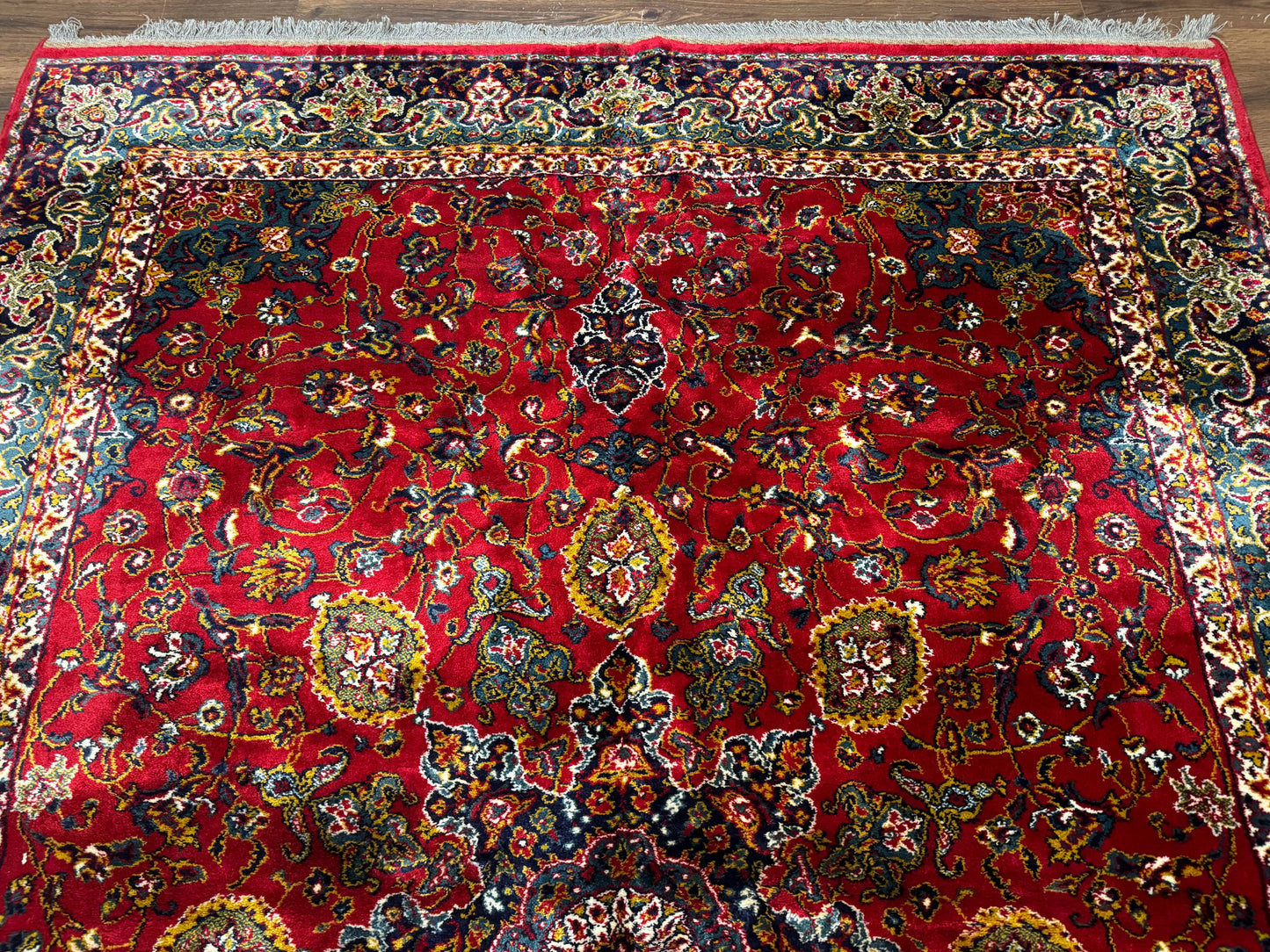 Red Persian Rug 6x9 Medallion Ardebil Design Vintage Power Loomed Carpet