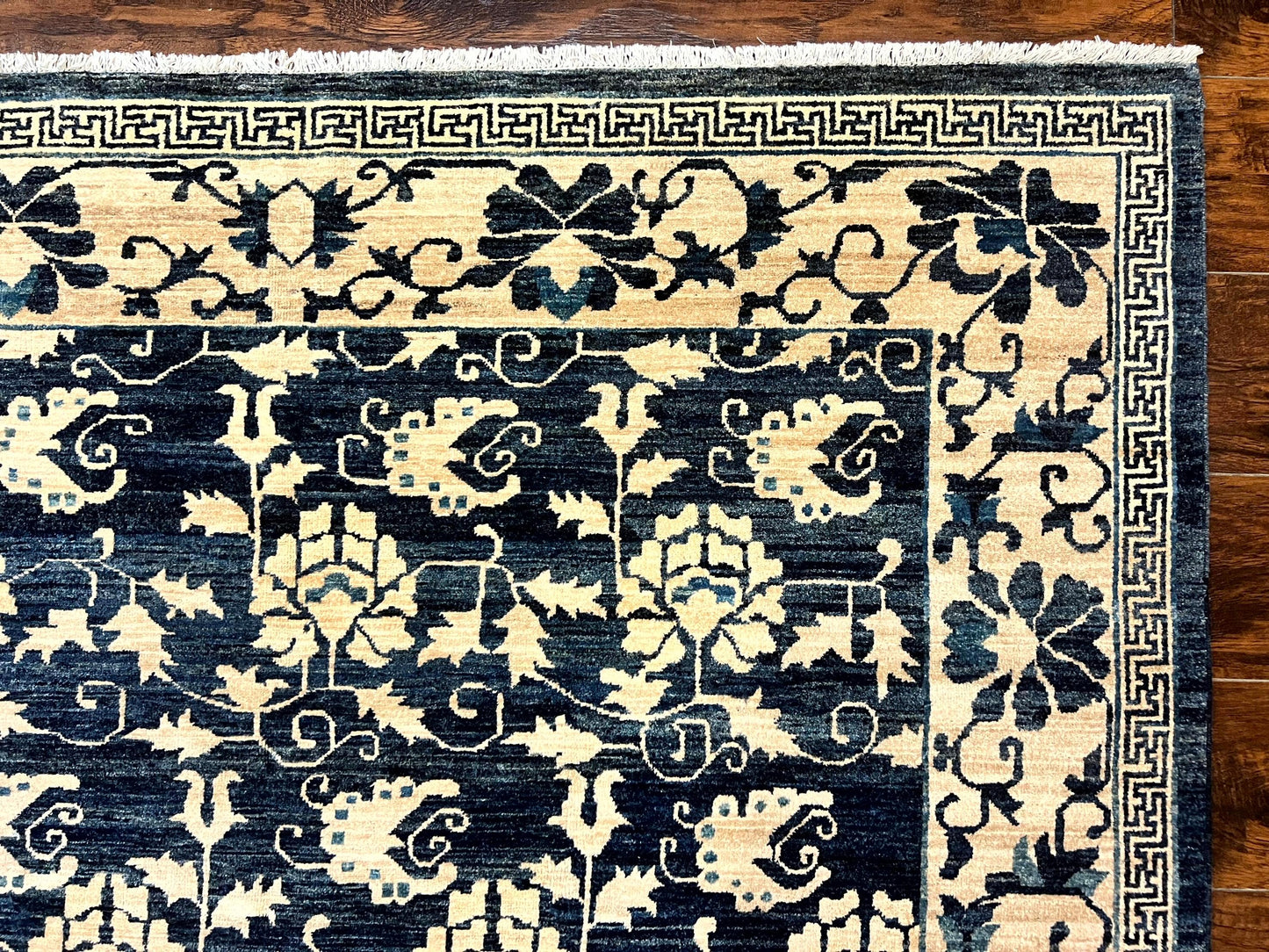 Sino Persian Rug Hand Knotted Wool Carpet 6x9 Floral Allover Blue Cream Tan