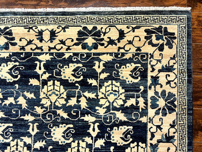 Sino Persian Rug Hand Knotted Wool Carpet 6x9 Floral Allover Blue Cream Tan