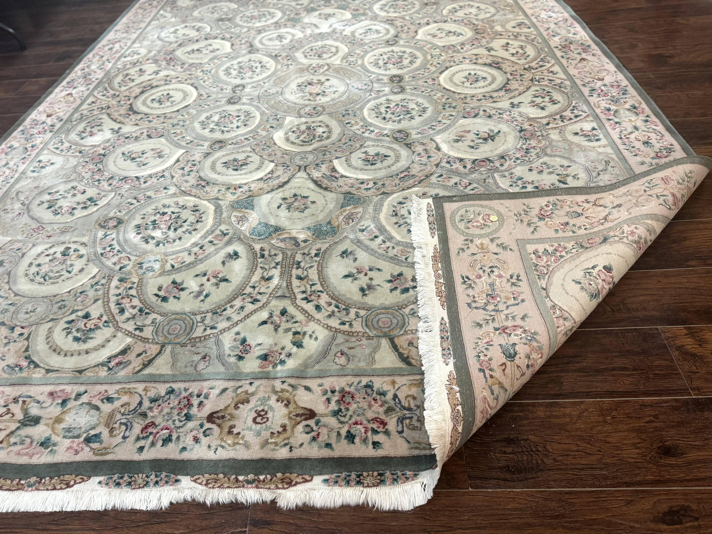 Pak Persian Rug Wool 9x12 Hand Knotted With Silk Highlights Floral Green European Design