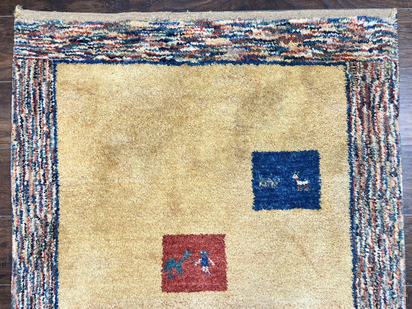 Indo Gabbeh Rug 3.7 x 5 Handmade Wool Tribal Boho Carpet Decor