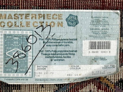 Power Loomed Navajo Area Rug 8x11 Dark Red Ivory Bohemian Tribal Design