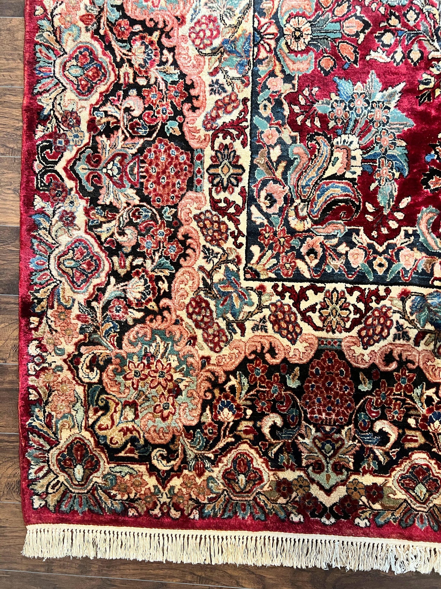 Persian Sarouk Rug 12x17, Wool Hand Knotted Antique Carpet, Dark Red, Traditional Floral Oriental Rug, 12 x 17 Extra Large Handmade Rug