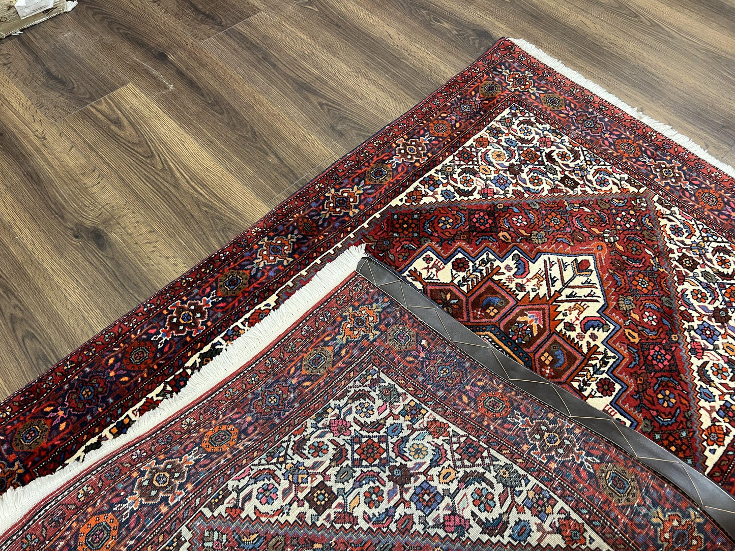 Fine Persian Bidjar Rug 3x5, Geometric Medallion Oriental Bijar Carpet 3 x 5 ft, Ruby Red and Cream, Hand Knotted Wool Rug, Semi Antique Tribal Rug, Nice