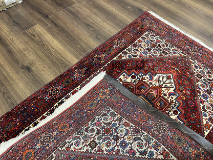 Fine Persian Bidjar Rug 3x5, Geometric Medallion Oriental Bijar Carpet 3 x 5 ft, Ruby Red and Cream, Hand Knotted Wool Rug, Semi Antique Tribal Rug, Nice