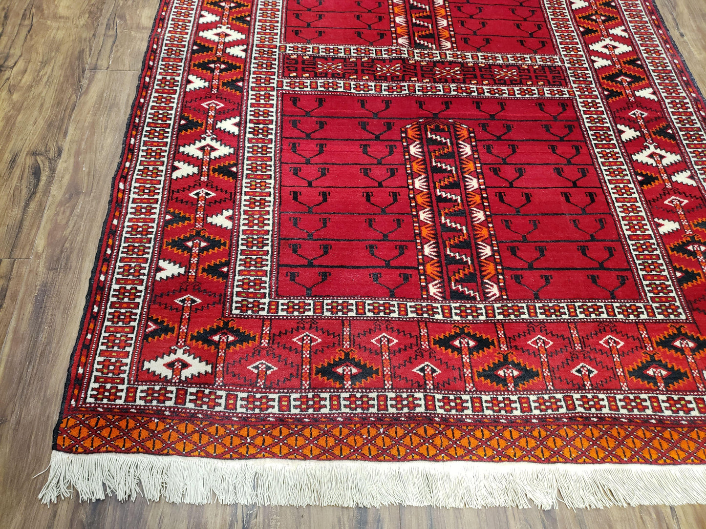 Turkoman Rug Antique 4x5 Handmade Wool Red Tribal Persian Tekkeh Ersari