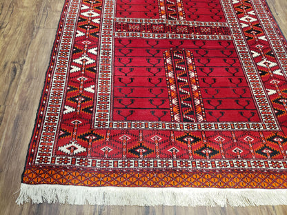 Turkoman Rug Antique 4x5 Handmade Wool Red Tribal Persian Tekkeh Ersari