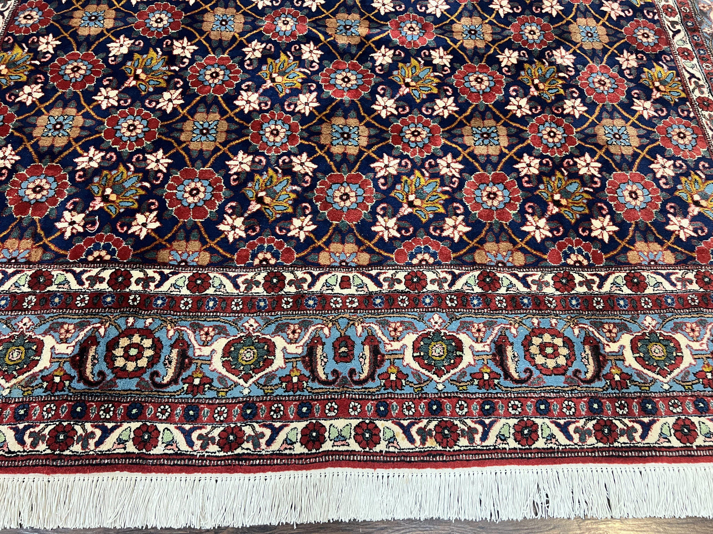 Persian Veramin Rug 7x11 Handmade Vintage Navy Blue Wool Area Rug