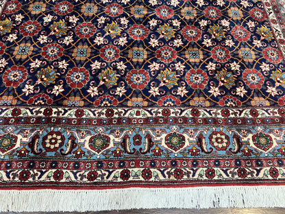 Persian Veramin Rug 7x11 Handmade Vintage Navy Blue Wool Area Rug