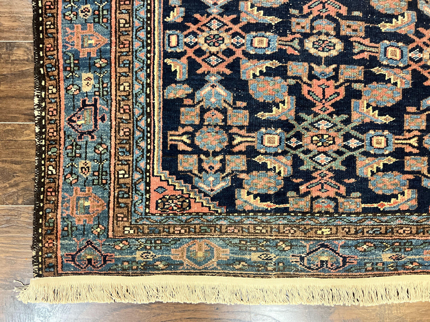 Antique Persian Tribal Rug Hand Knotted Wool 5x7 Navy Blue Pink Hamadan Pattern