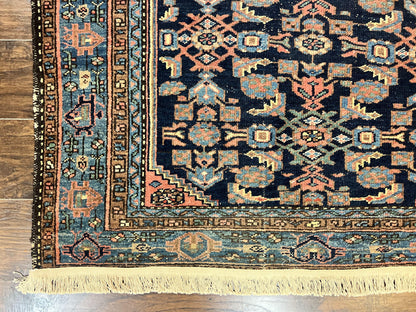 Antique Persian Tribal Rug Hand Knotted Wool 5x7 Navy Blue Pink Hamadan Pattern
