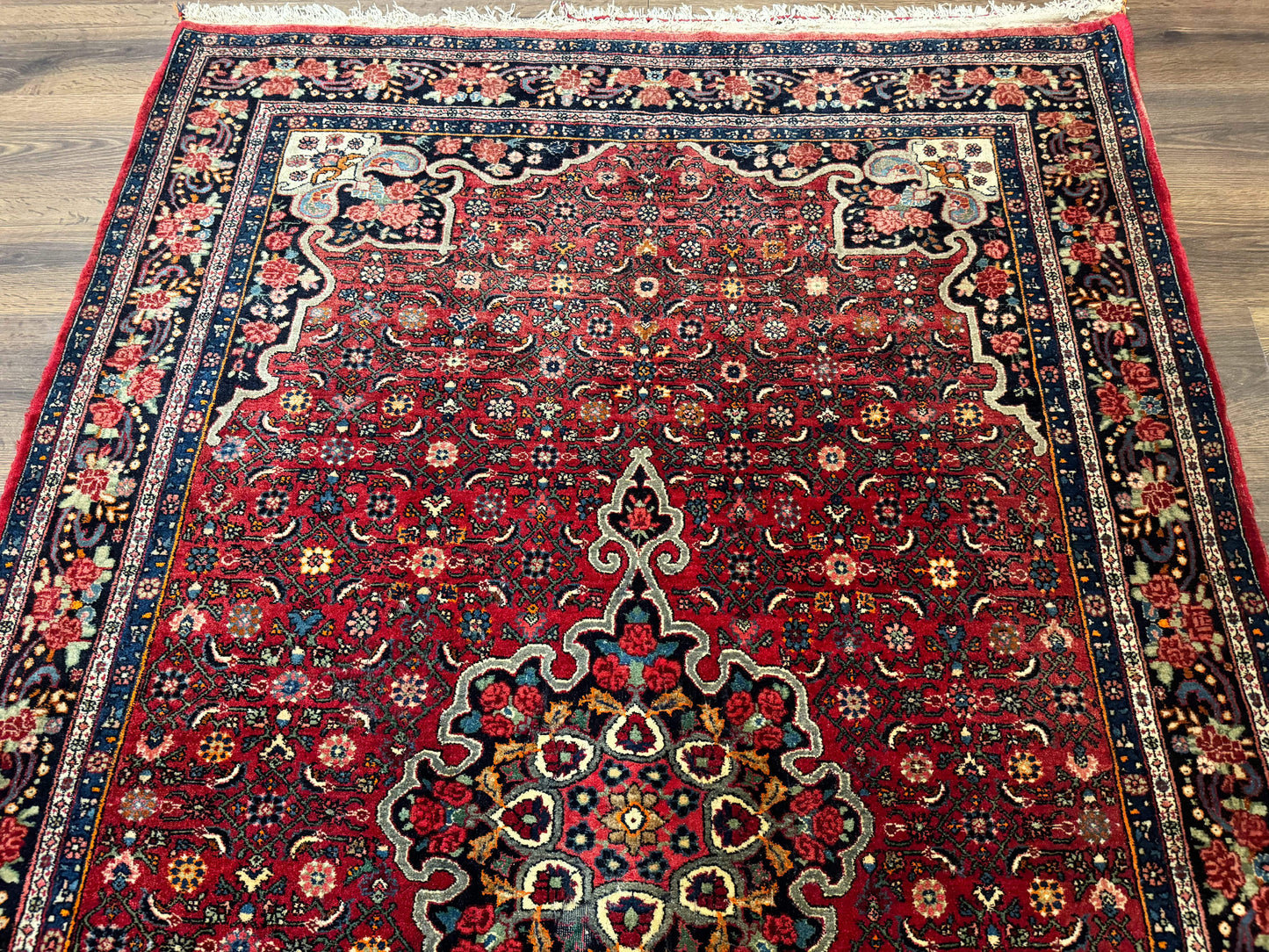 Antique Persian Rug 5x7, Red, Fine 260 KPSI, Bidjar Carpet