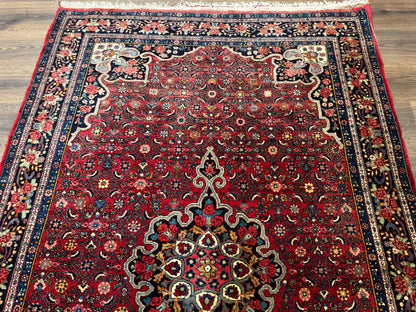Antique Persian Rug 5x7, Red, Fine 260 KPSI, Bidjar Carpet