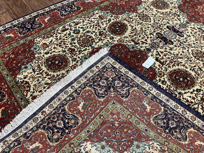 Wonderful Sino Persian Rug 6x10 with Animal Pictorial Motifs, Cream Dark Red Navy Blue, Birds Gazelles, Two Medallions, Top Quality Handmade