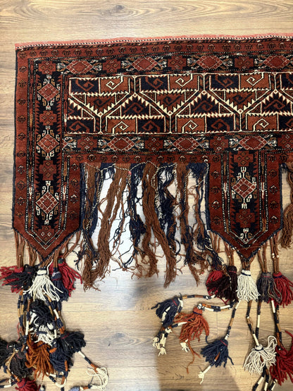 Antique Afghan Beshir Tent Header Rug Hand Knotted Wool Tribal Collectible