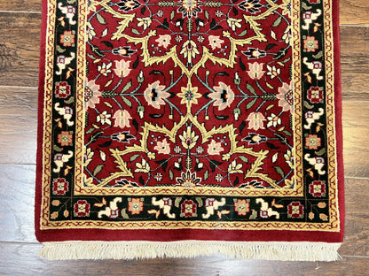 Indo Persian Runner Rug 2.6 X 10 Floral Hand Knotted Wool Hallway Red