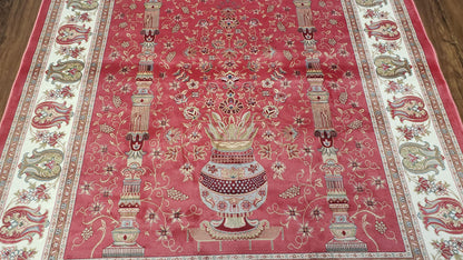 Bamboo Silk Rug 4x6 Red Traditional Oriental Carpet With Flower Vase Columns