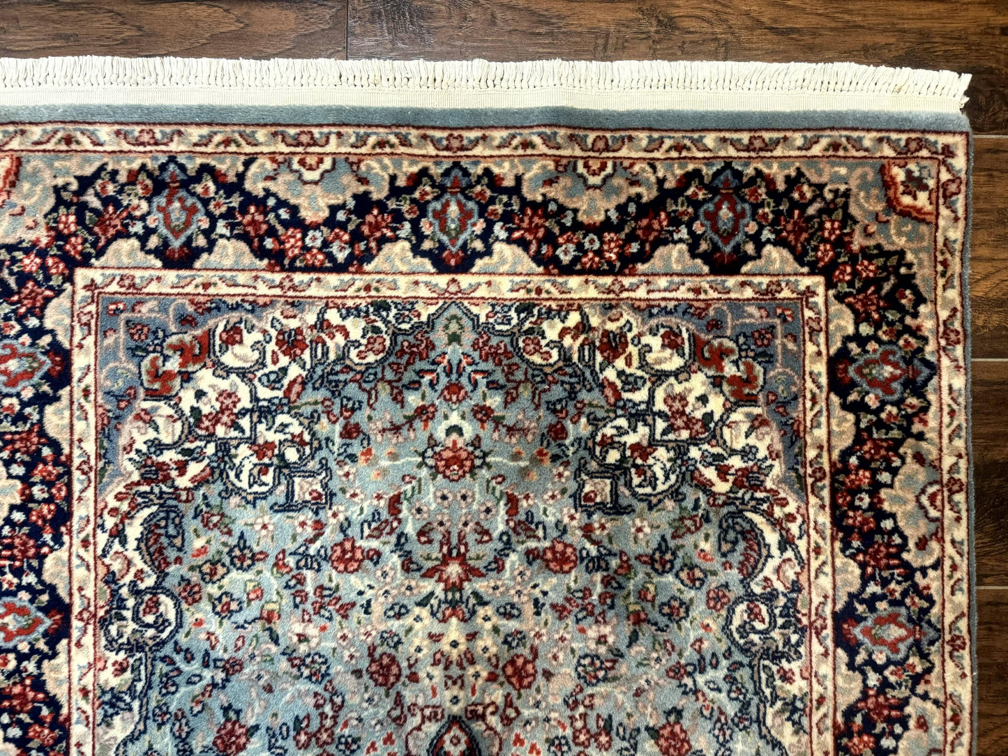 Indo Persian Kerman Rug 3x5 Light Blue Floral Medallion Handwoven Wool