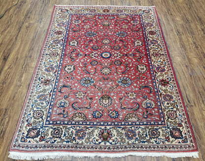 Semi Antique Persian Kashan, Red & Cream, Hand-Knotted, Wool, 4' 8" x 6' 6", Pair A
