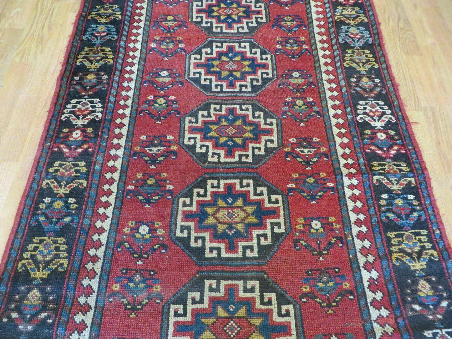 3' 3" X 10' Hand-Knotted Antique Handmade Caucasian Kazak Wool Runner Rug
